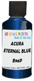 Detail brush applying Blue Metallic to a small door scratch on an Acura Rsx, clean OEM finish