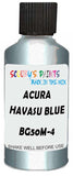Detail brush applying Blue Metallic to a small door scratch on an Acura Mdx, clean OEM finish