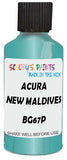 Detail brush applying Blue Metallic to a small door scratch on an Acura Integra, clean OEM finish