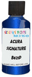 Detail brush applying Blue Metallic to a small door scratch on an Acura Ilx, clean OEM finish
