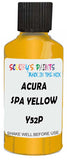 Detail brush applying Yellow Metallic to a small door scratch on an Acura Nsx, clean OEM finish