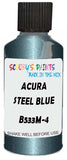 Detail brush applying Blue Metallic to a small door scratch on an Acura Mdx, clean OEM finish