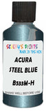 Detail brush applying Blue Metallic to a small door scratch on an Acura Mdx, clean OEM finish