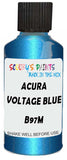 Detail brush applying Blue Metallic to a small door scratch on an Acura Integra, clean OEM finish
