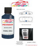 paint code location plate Peugeot 205 Bleu/Azul Calypso P0MU, EMU 1988-1994 Blue Touch Up Paint