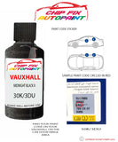 paint code location sticker Vauxhall Frontera Midnight Black Ii 30K/3Du 2002-2002 Black plate find code