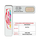 colour swatch card  Peugeot 604 Bleu Regence/Azul Regencia 218, EDW 1976-1980 Beige Touch Up Paint