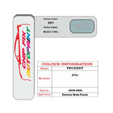 colour swatch card  Peugeot J5 Van Bleu Ciel 291 1979-1991 Blue Touch Up Paint
