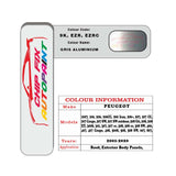 colour swatch card  Peugeot 206 Iran Gris Aluminium 9K, EZR, EZRC 2001-2020 Silver Grey Touch Up Paint