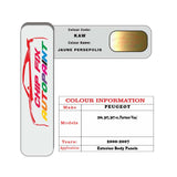 colour swatch card  Peugeot Partner Van Jaune Persepolis KAW 2000-2007 Yellow Touch Up Paint