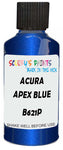 Detail brush applying Blue Metallic to a small door scratch on an Acura Integra, clean OEM finish