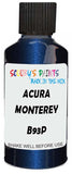 Detail brush applying Blue Metallic to a small door scratch on an Acura Cl, clean OEM finish