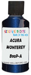 Detail brush applying Blue Metallic to a small door scratch on an Acura Cl, clean OEM finish