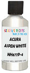 Detail brush applying White Metallic to a small door scratch on an Acura Mdx, clean OEM finish