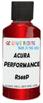 Detail brush applying Red Metallic to a small door scratch on an Acura Mdx, clean OEM finish