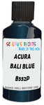 Detail brush applying Blue Metallic to a small door scratch on an Acura Mdx, clean OEM finish