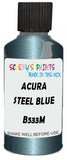 Detail brush applying Blue Metallic to a small door scratch on an Acura Mdx, clean OEM finish