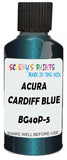 Detail brush applying Blue Metallic to a small door scratch on an Acura Cl, clean OEM finish