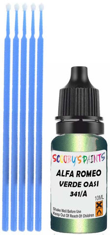 Close-up chip repair on 1998-2001 Alfa Romeo Spider in factory Verde Oasi Mica (paint code 341/A)