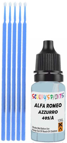 Close-up chip repair on 1998-1999 Alfa Romeo 156 in factory Azzurro Achille (paint code 405/A)