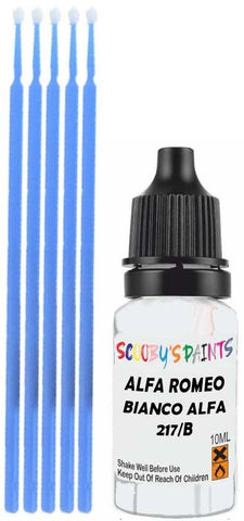 Close-up chip repair on 2015-2022 Alfa Romeo Giulia Quadrifoglio in factory Bianco Alfa (paint code 217/B)