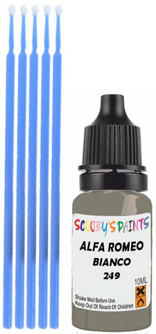 Close-up chip repair on 1997-2003 Alfa Romeo Coupe Gtv in factory Bianco Banchisa (paint code 249)