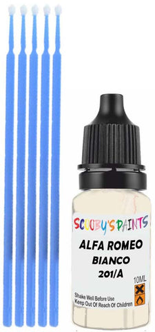 Close-up chip repair on 1998-2008 Alfa Romeo 147 in factory Bianco Polare (paint code 201/A)