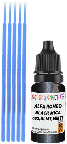 Close-up chip repair on 1994-2006 Alfa Romeo Spider in factory Black Mica Metallic (paint code 632,BLMT,NMTS)