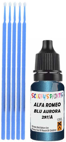 Close-up chip repair on 2006-2010 Alfa Romeo 159 in factory Blu Aurora Metallic (paint code 297/A)