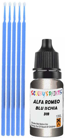 Close-up chip repair on 1955-1964 Alfa Romeo Dauphine in factory Blu Ischia (paint code 318)