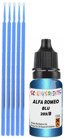 Close-up chip repair on 2005-2011 Alfa Romeo Brera in factory Blu Montecarlo Metallic (paint code 203/B)