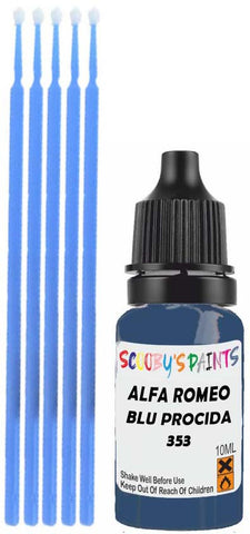 Close-up chip repair on 1972-1984 Alfa Romeo Alfasud in factory Blu Procida (paint code 353)