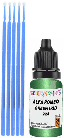 Close-up chip repair on 1970-1978 Alfa Romeo Montreal in factory Green Irid (paint code 224)