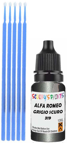 Close-up chip repair on 2017-2019 Alfa Romeo Giulietta in factory Grigio Scuro (paint code 319)