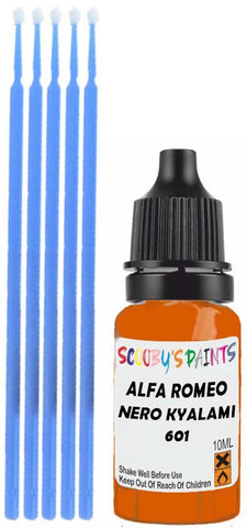 Close-up chip repair on 2004-2010 Alfa Romeo Crosswagon in factory Nero Kyalami (paint code 601)