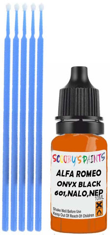 Close-up chip repair on 1988-2015 Alfa Romeo 4C in factory Onyx Black (paint code 601,NALO,NEPA)