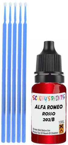 Close-up chip repair on 2008-2011 Alfa Romeo 8C in factory Rosso Competizione Metallic (paint code 202/B)