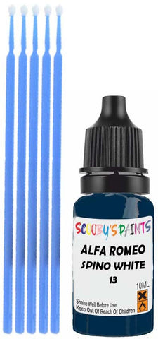 Close-up chip repair on 1955-1977 Alfa Romeo 1750 Berlina in factory Spino White (paint code 13)