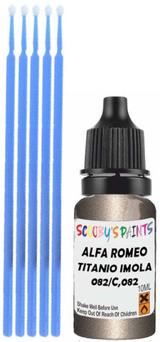 Close-up chip repair on 2015-2020 Alfa Romeo Giulia in factory Titanio Imola Metallic (paint code 082/C,082)