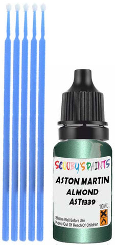 Close-up chip repair on 2004-2014 Aston Martin Db9 in factory Almond Green Pearl (paint code AST1339)