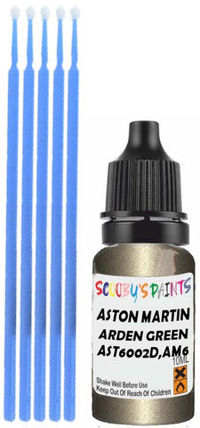 Close-up chip repair on 2017-2022 Aston Martin Rapide in factory Arden Green Pearl Metallic (paint code AST6002D,AM6002)