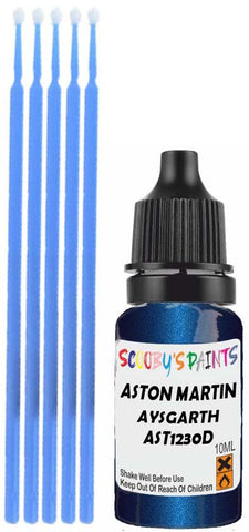 Close-up chip repair on 2005-2006 Aston Martin V12 in factory Aysgarth Blue Pearl Metallic (paint code AST1230D)