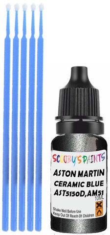 Close-up chip repair on 2012-2022 Aston Martin Vanquish S in factory Ceramic Blue Metallic (paint code AST5150D,AM5150)