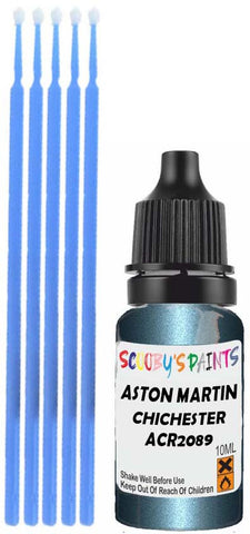 Close-up chip repair on 1988-2004 Aston Martin V12 in factory Chichester Blue Metallic (paint code ACR2089)