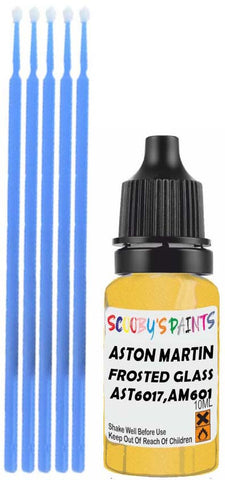 Close-up chip repair on 2018-2022 Aston Martin Vantage in factory Frosted Glass Yellow Pearl Metallic (paint code AST6017,AM6017)