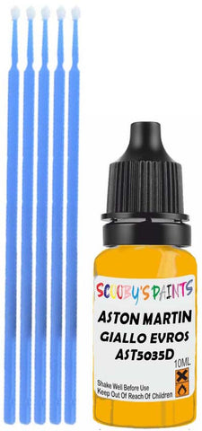 Close-up chip repair on 2006-2006 Aston Martin Db7 Vantage in factory Giallo Evros (paint code AST5035D)