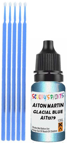 Close-up chip repair on 2006-2009 Aston Martin Vanquish S in factory Glacial Blue Metallic (paint code AST1379)