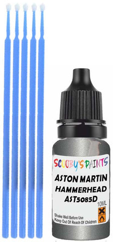 Close-up chip repair on 2010-2018 Aston Martin V8 Vantage in factory Hammerhead Silver (paint code AST5085D)