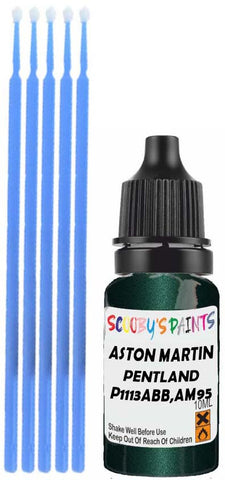 Close-up chip repair on 1995-2022 Aston Martin Dbs Superleggera in factory Pentland Green Mica (paint code P1113ABB,AM9507)