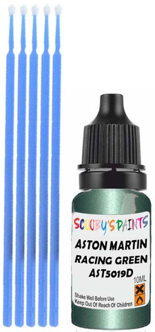 Close-up chip repair on 2005-2006 Aston Martin Db9 in factory Racing Green Metallic (paint code AST5019D)